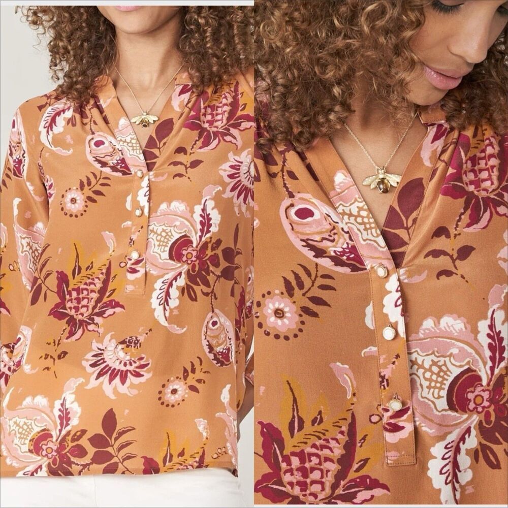 Spartina 449 Cora Silk Blouse Linden Size Large NWT Vintage Thistle Bran